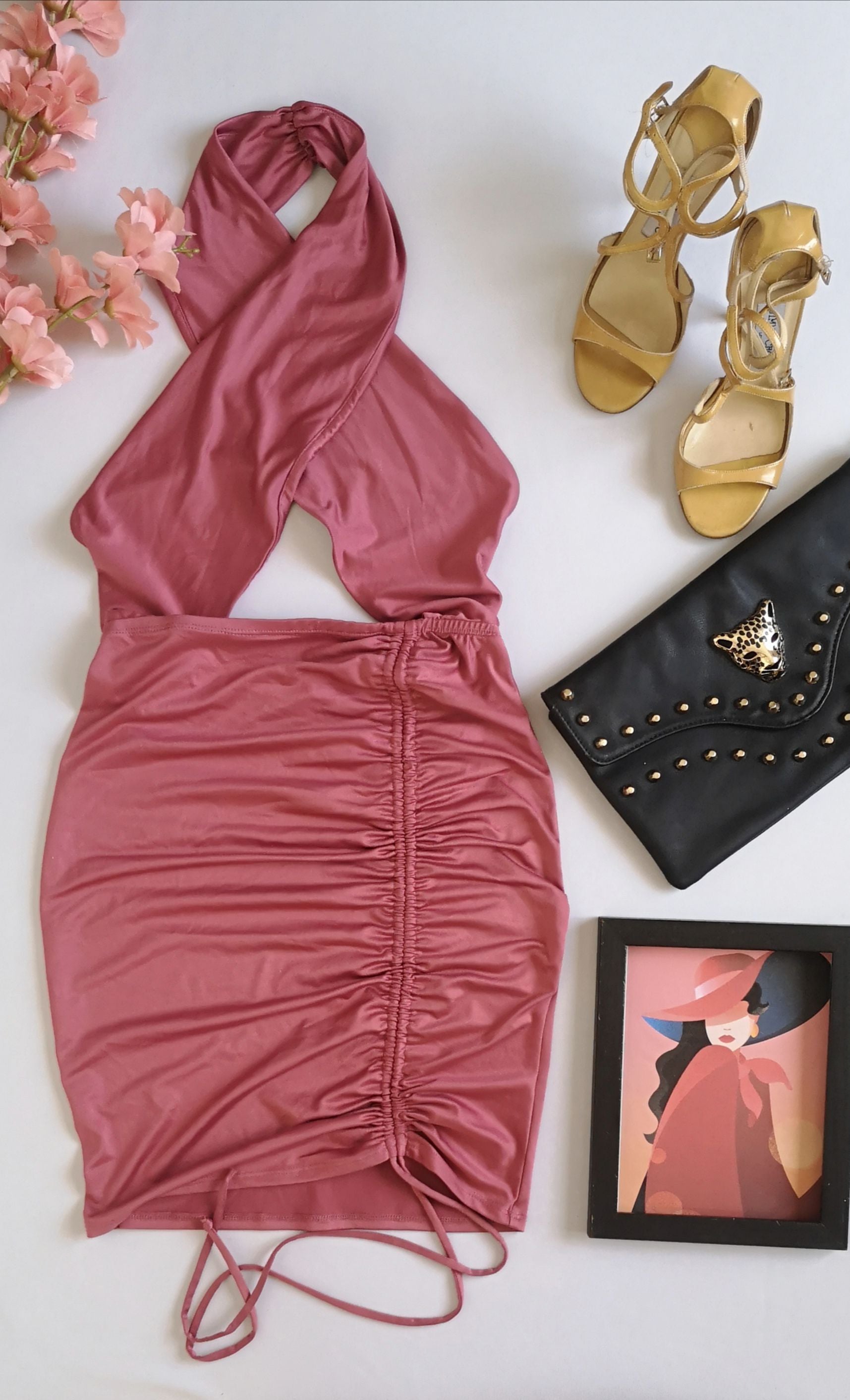 Vestido halter corrugado de en lado ❤️