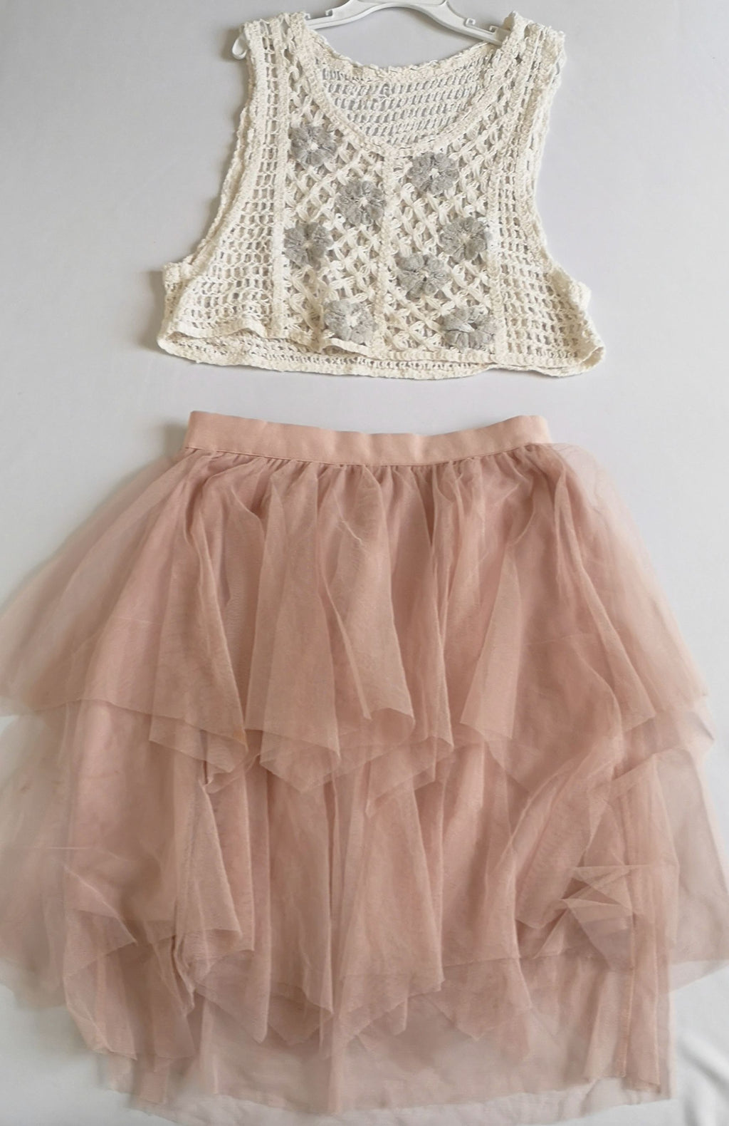 Falda de tull y blusa tipo crochet ❤️