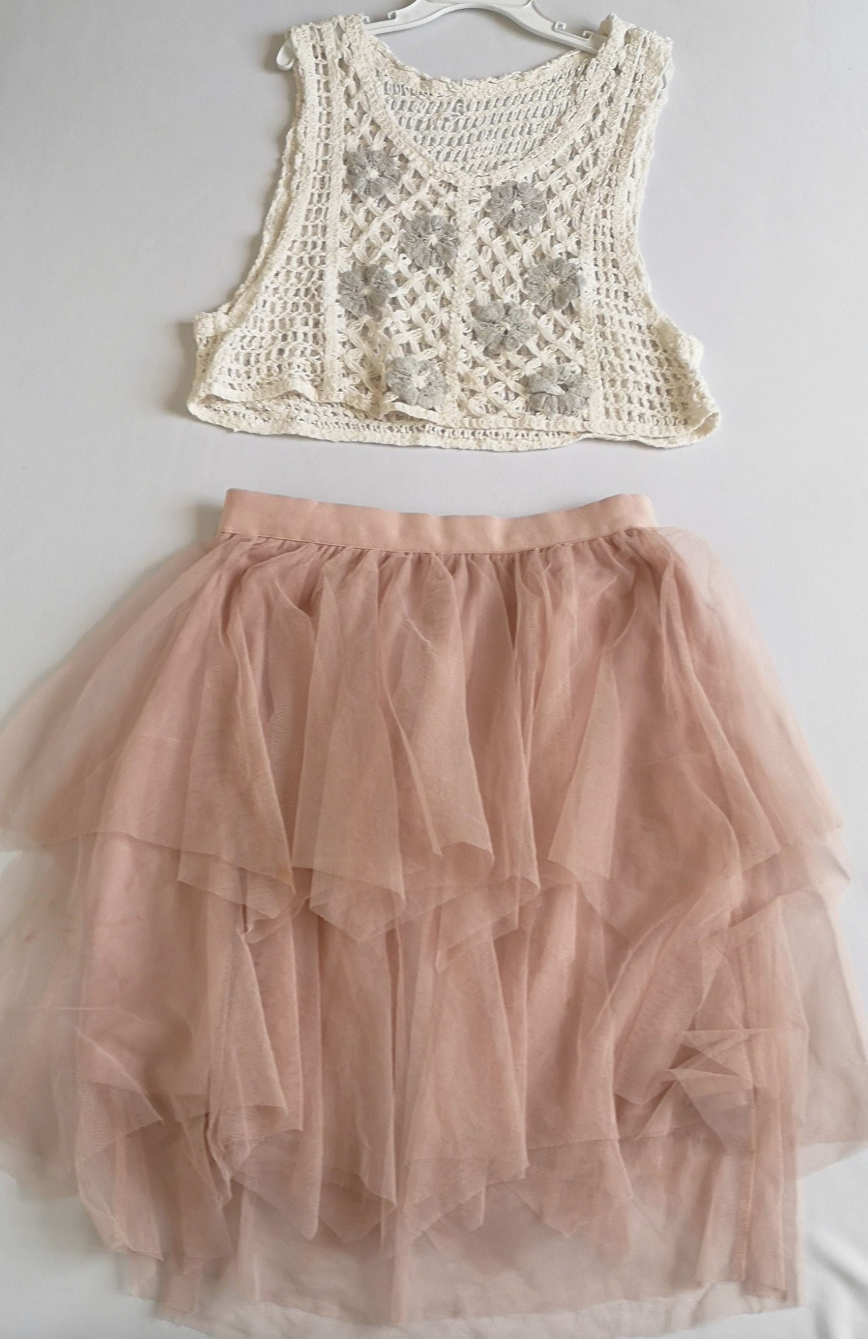 Falda de tull y blusa tipo crochet ❤️