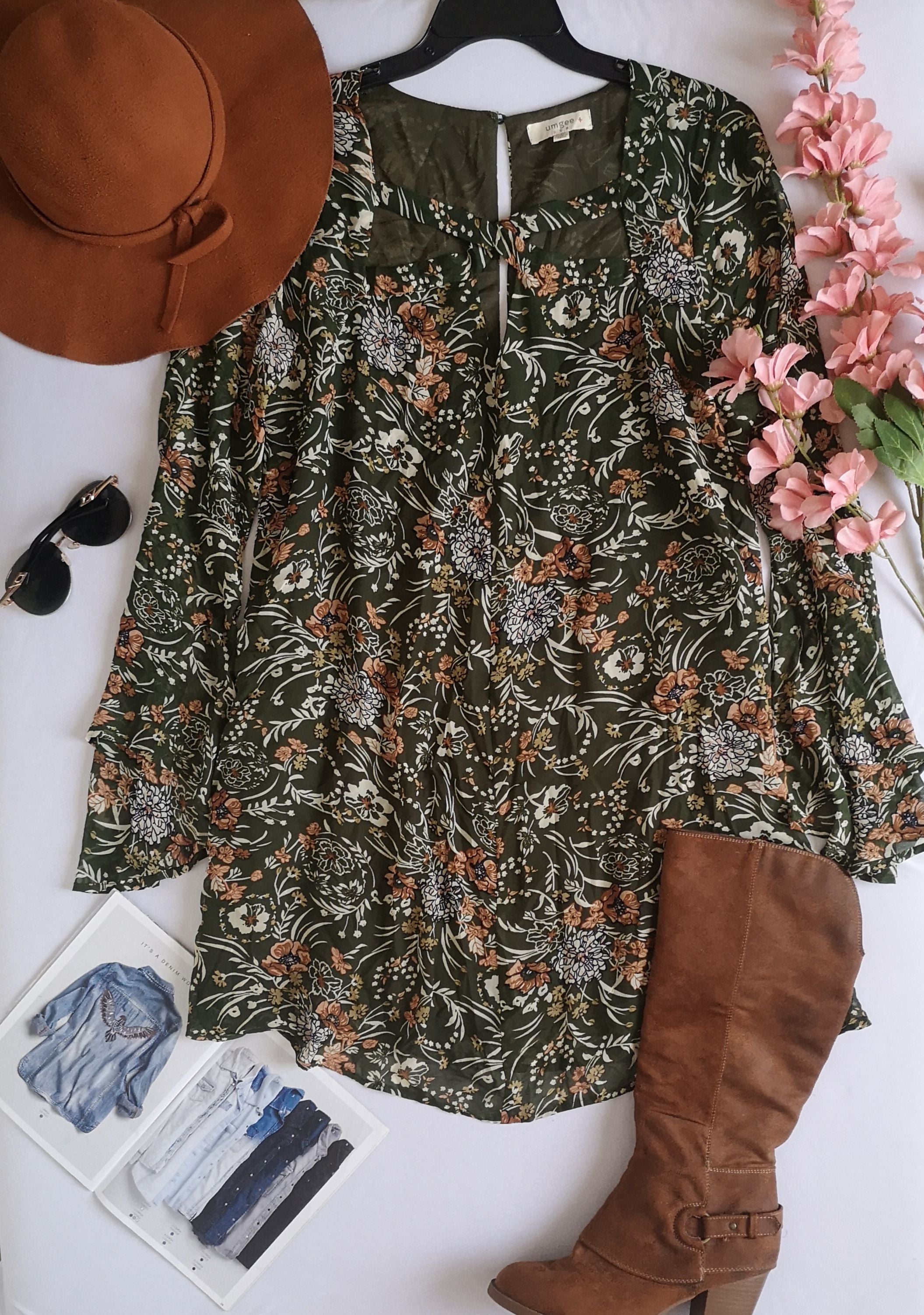 Vestido de chifón mangas campana