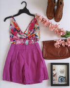 Blusa abierta de atrás con short de lino