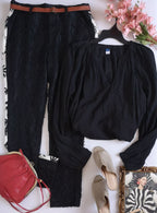 Pantalón de encaje y blusa tipo boho