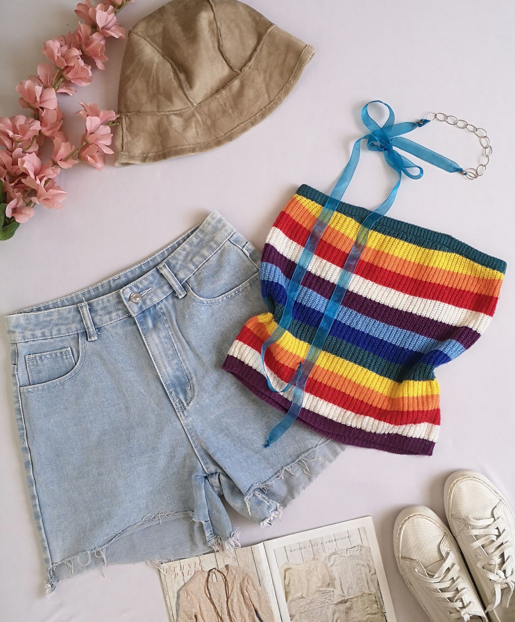 Short y blusa strapless tejida