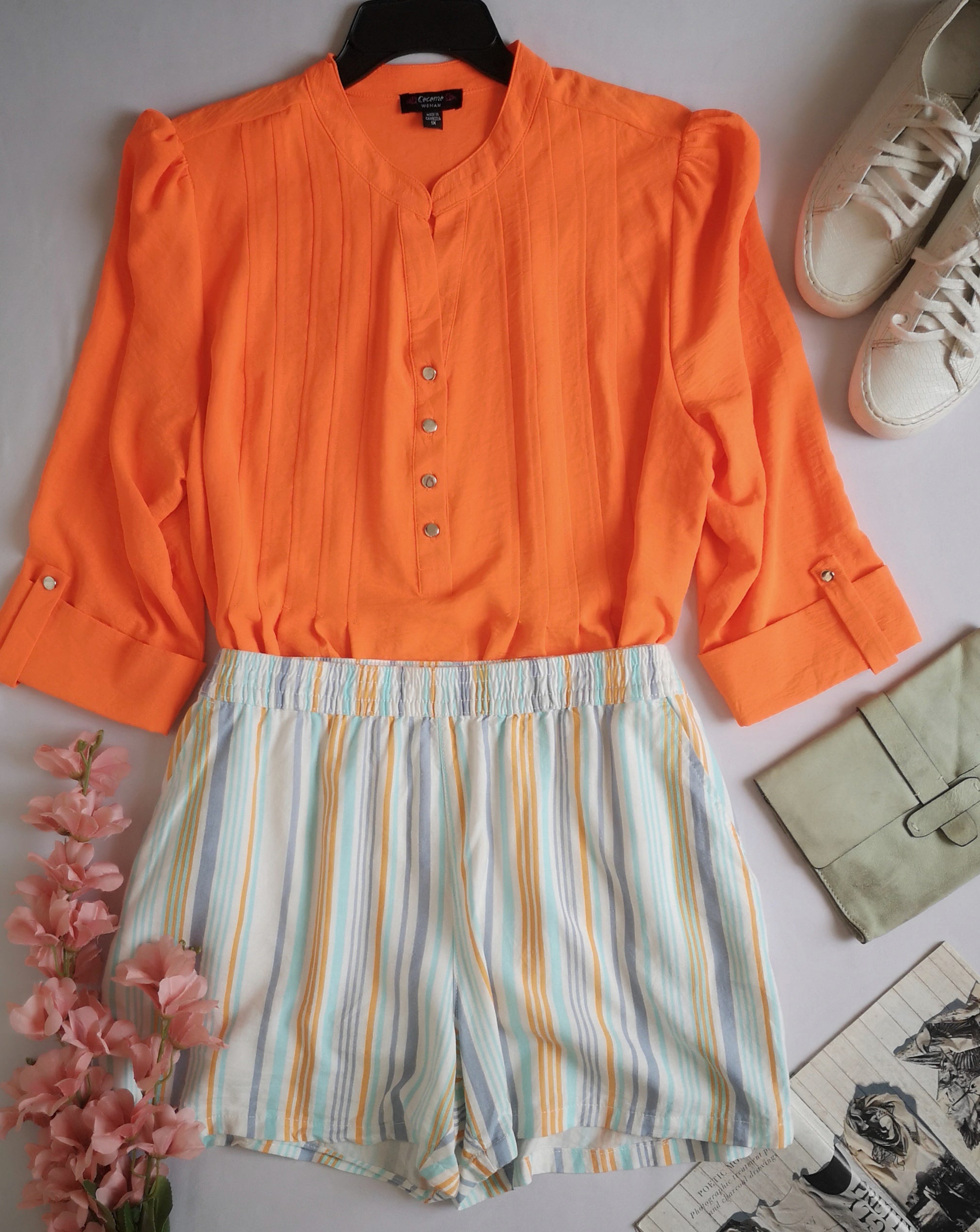 Blusa manga 3/4 con short de lino