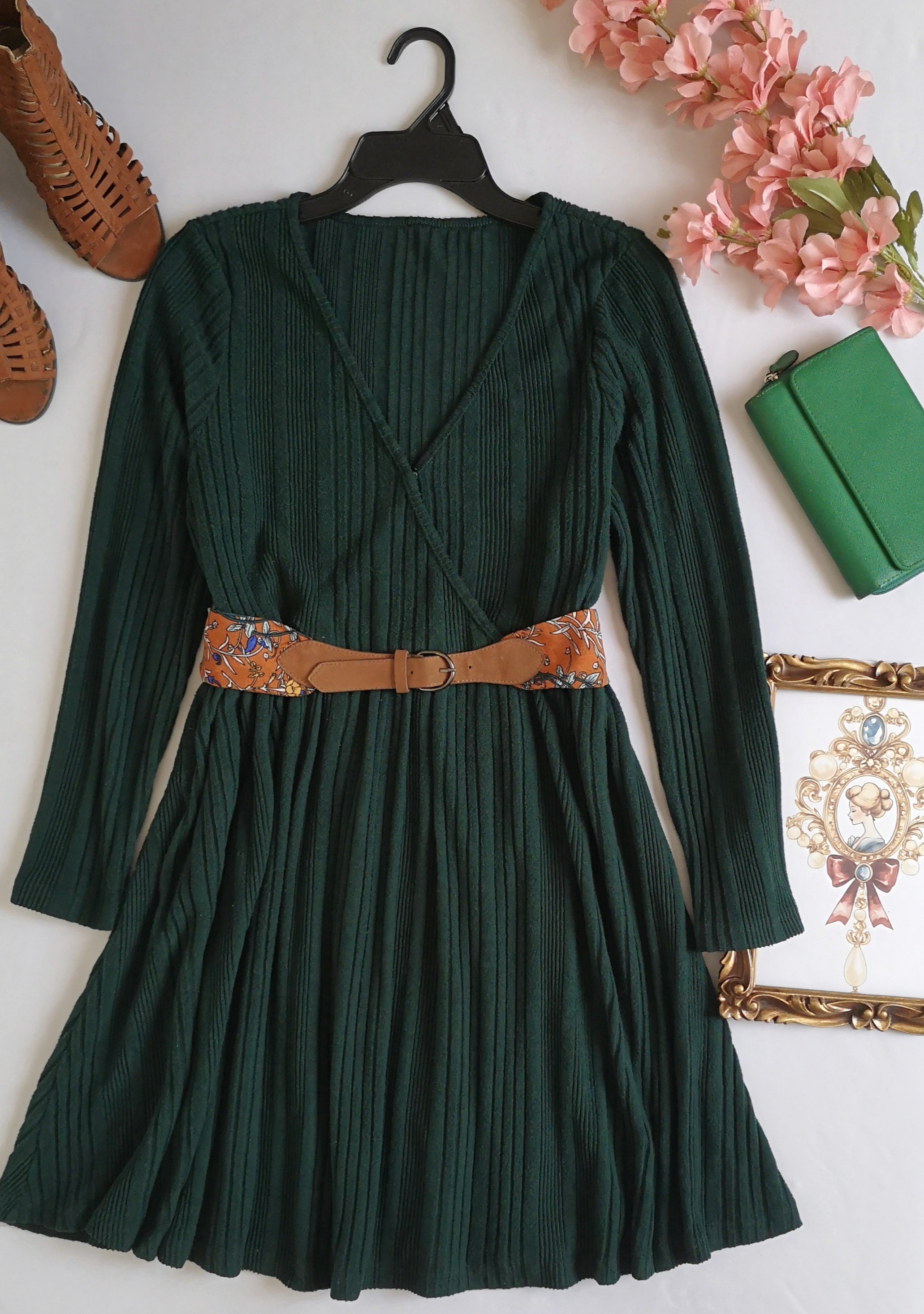 Vestido manga larga incluye cincho