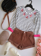 Blusa manga 3/4 con short cintura alta