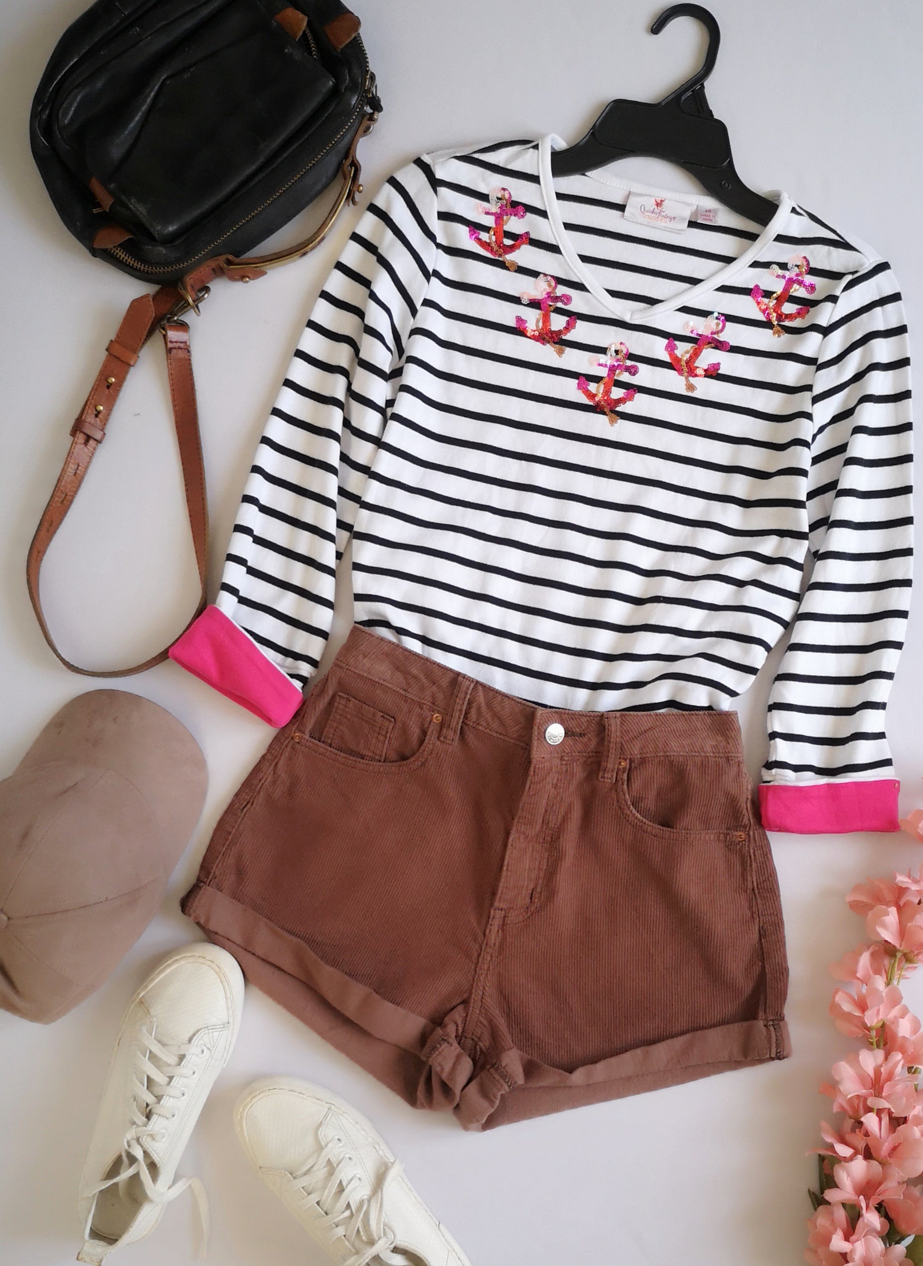 Blusa manga 3/4 con short cintura alta