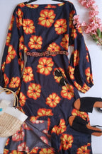 Vestido largo cuello recto incluye cincho