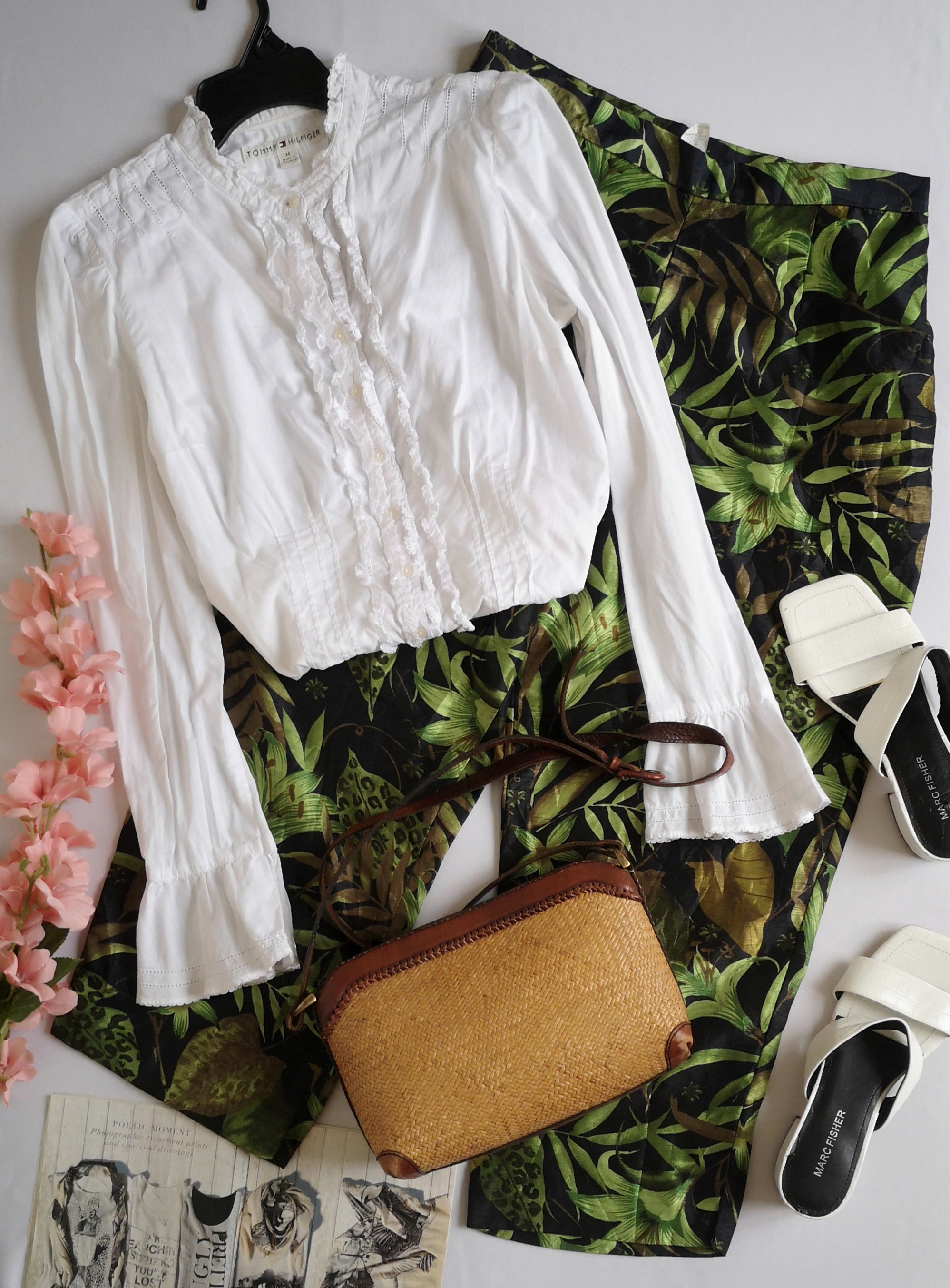 Blusa de algodón y pantalón ancho de las cadera