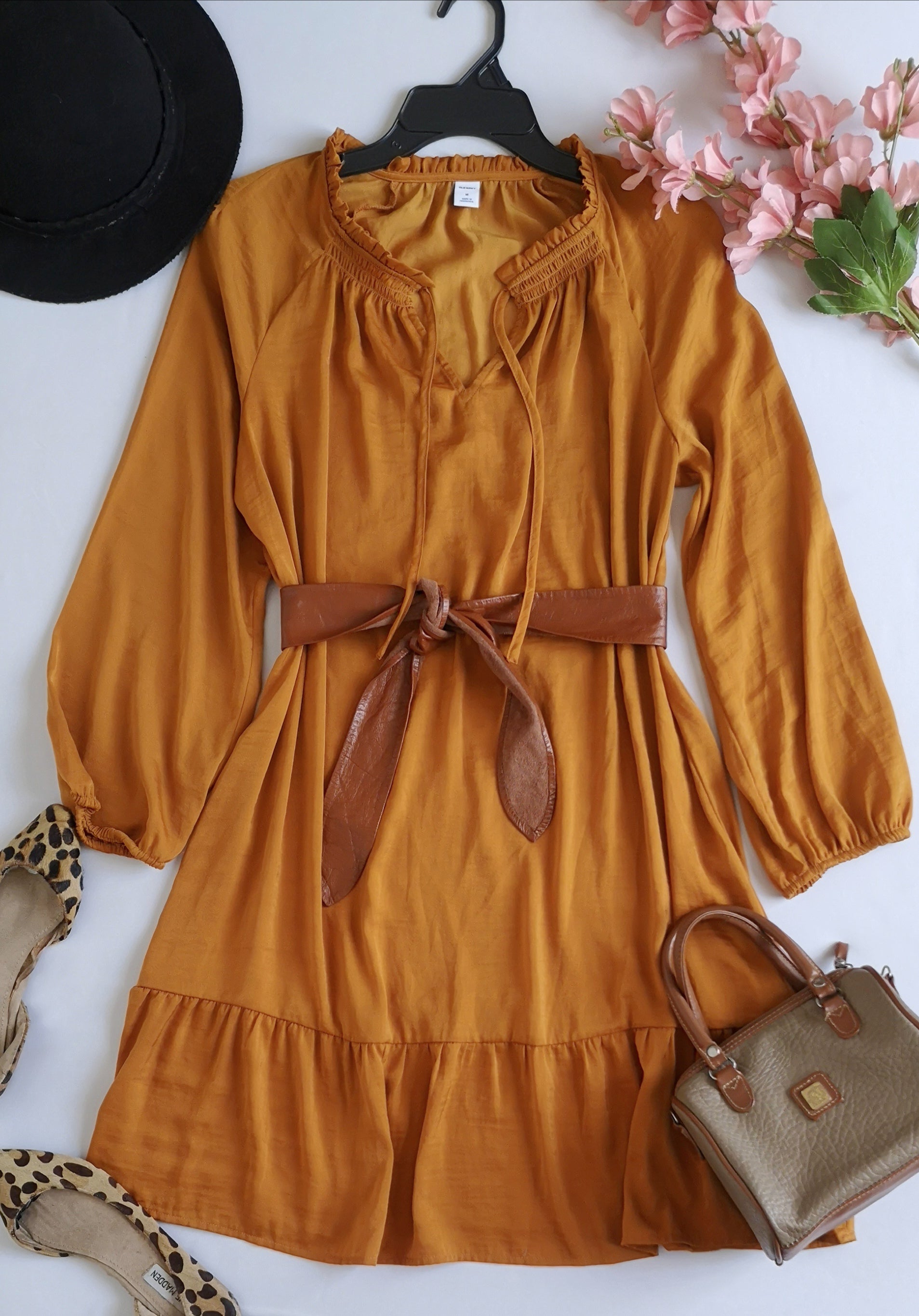 Vestido manga bombacha incluye cincho