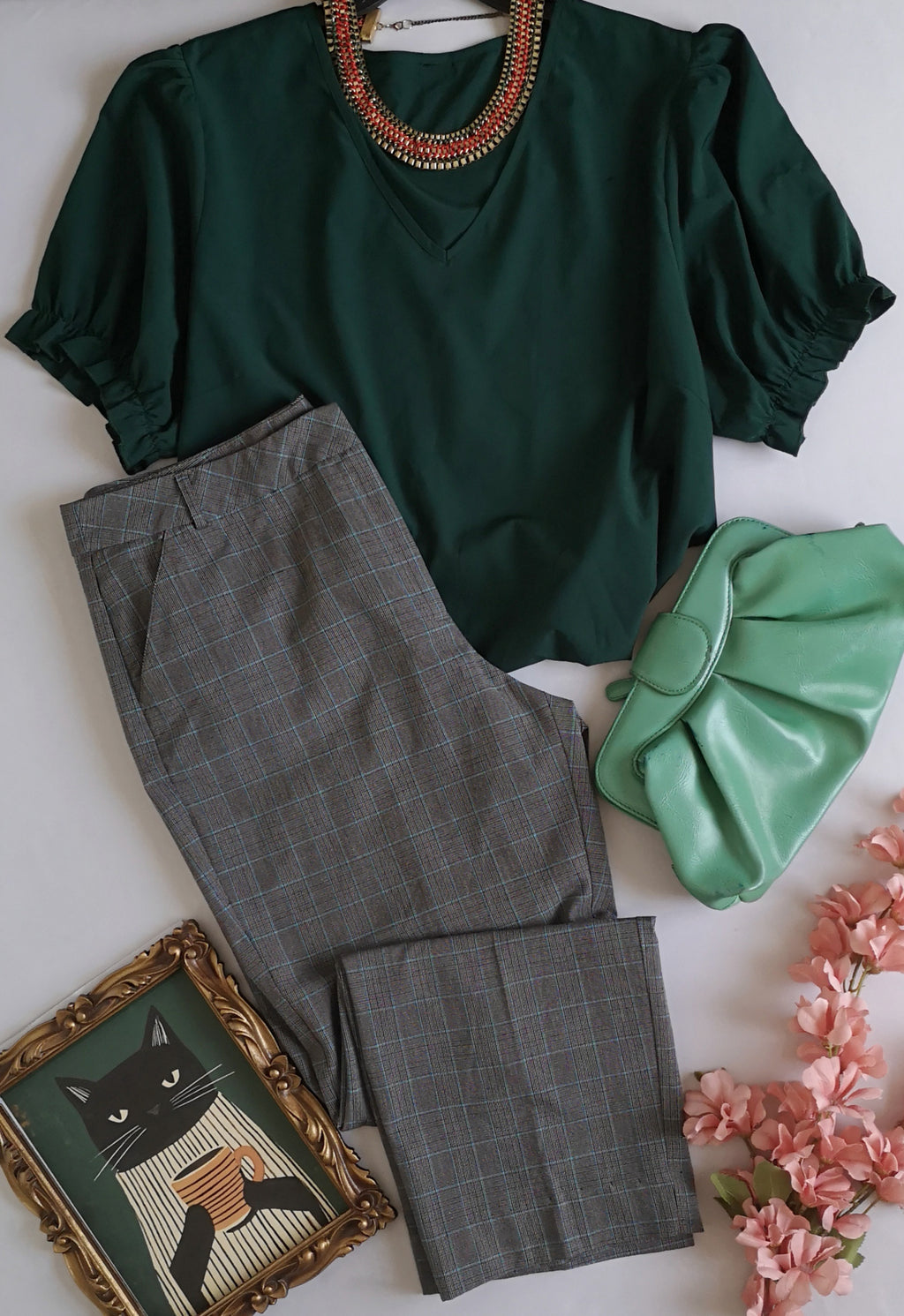 Blusa manga corta con pantalón semiformal ⚓