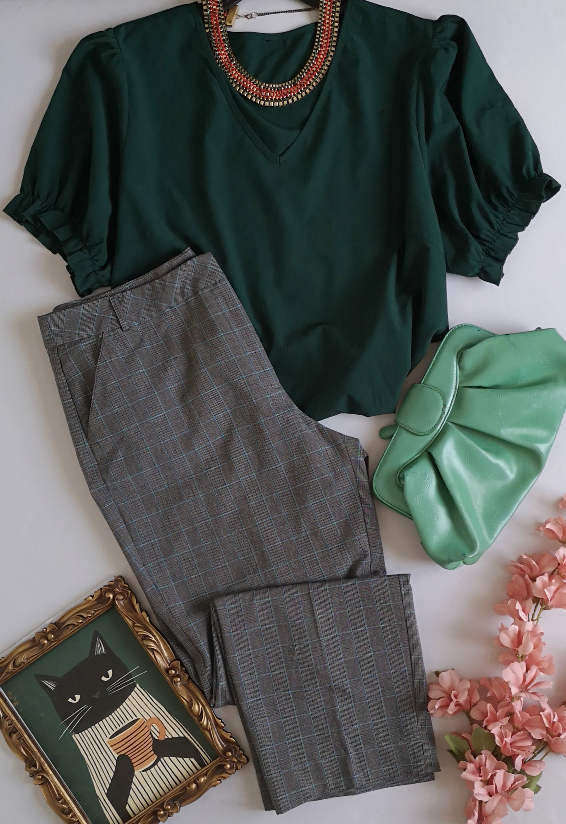 Blusa manga corta con pantalón semiformal ⚓
