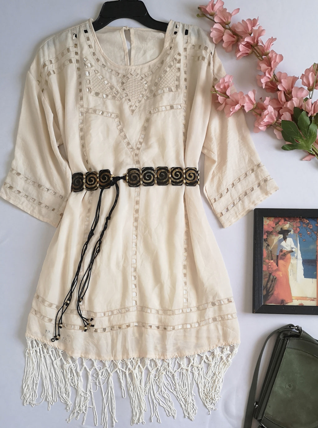 Vestido con flecos incluye cincho ❤️