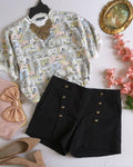 Short con botones adelante y blusa 💙