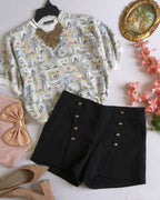 Short con botones adelante y blusa 💙