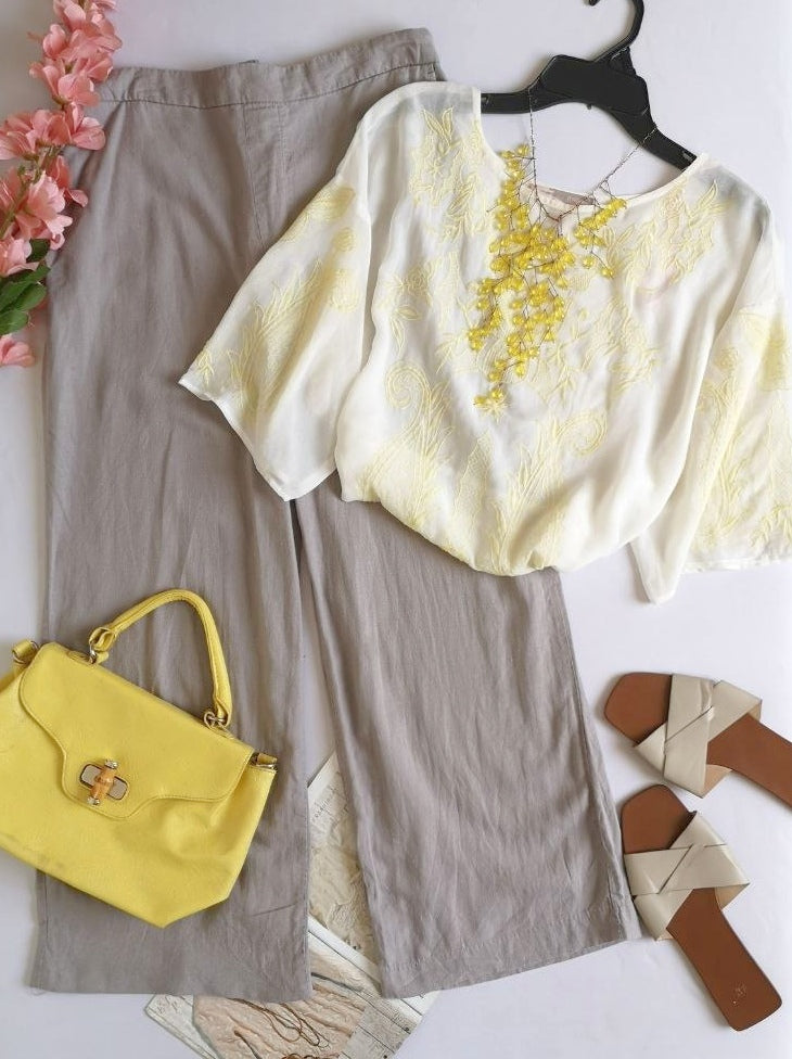 Blusa bordada con Palazzo con bolsas