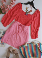 Blusa corta con falda de lino ⚓