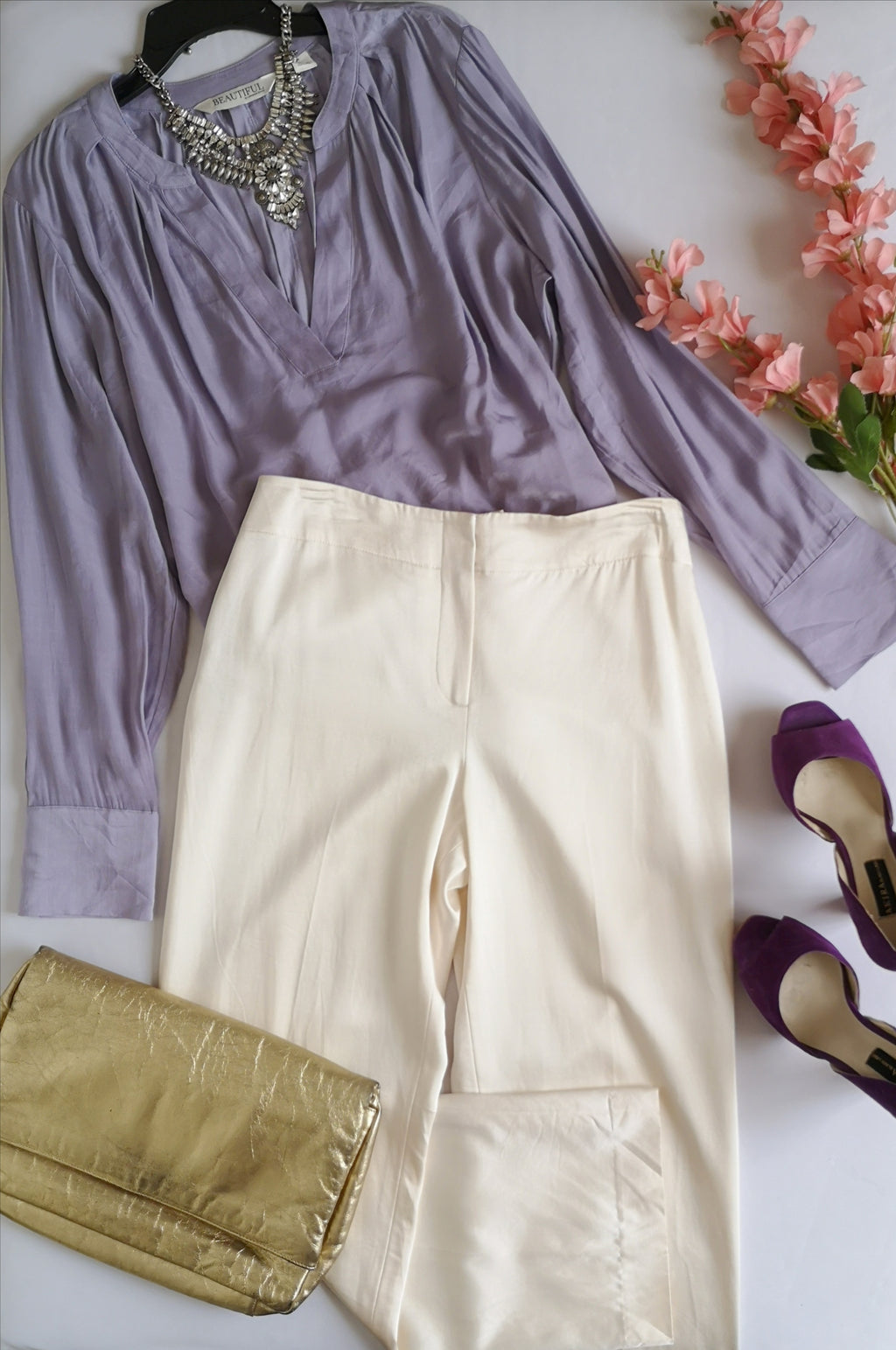 Pantalón tipo seda con blusa manga larga ⚓
