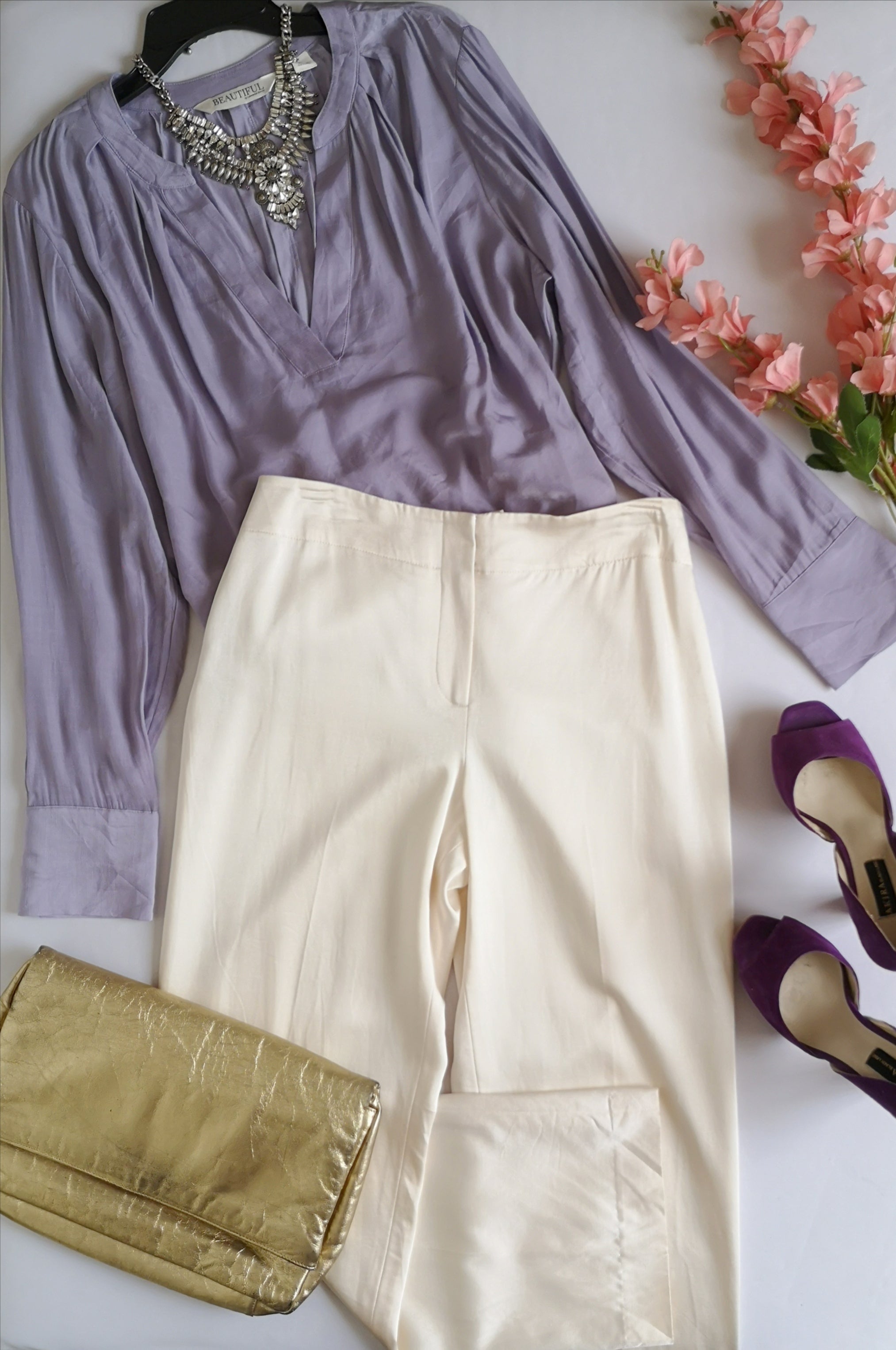 Pantalón tipo seda con blusa manga larga ⚓