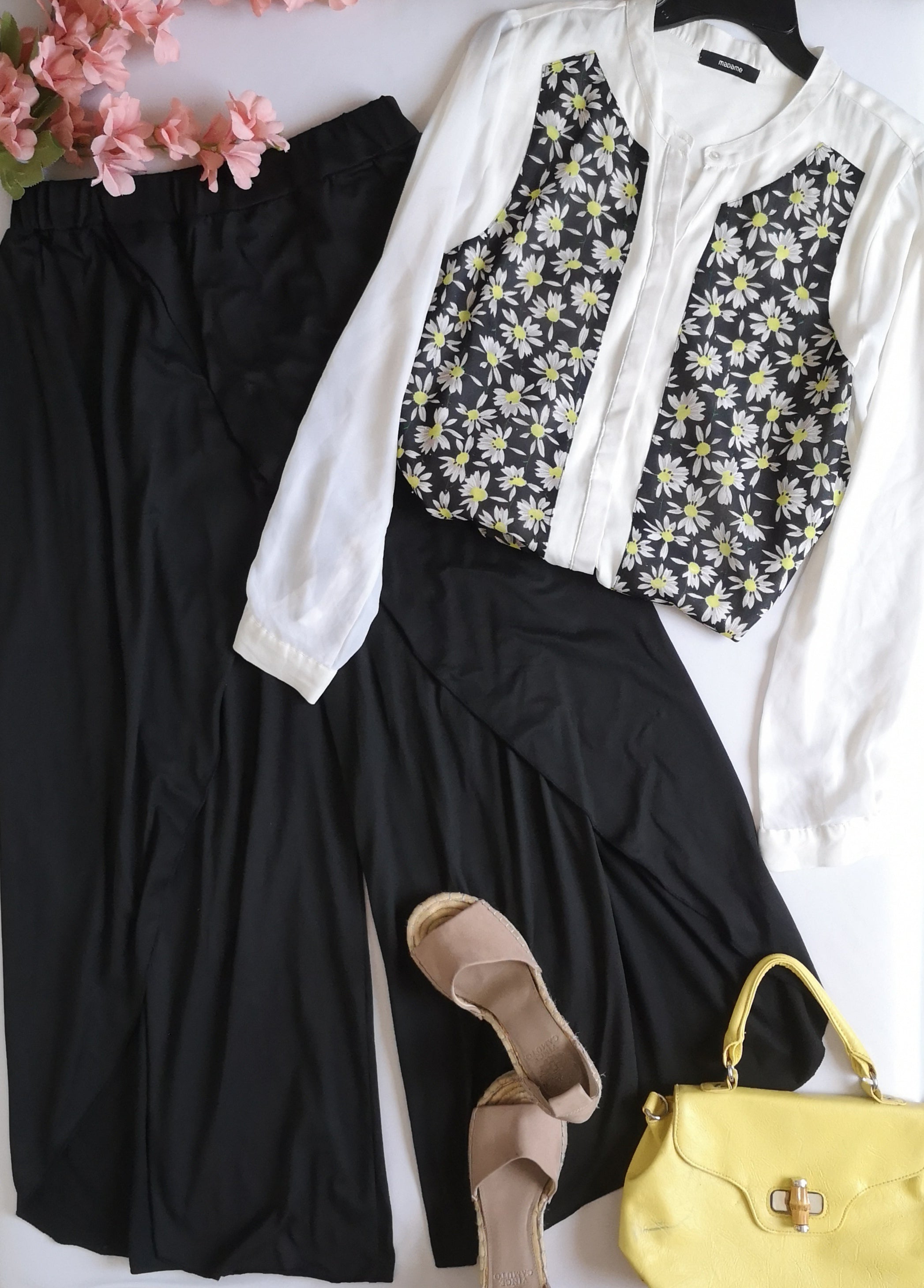 Palazzo traslapado con blusa de chifon