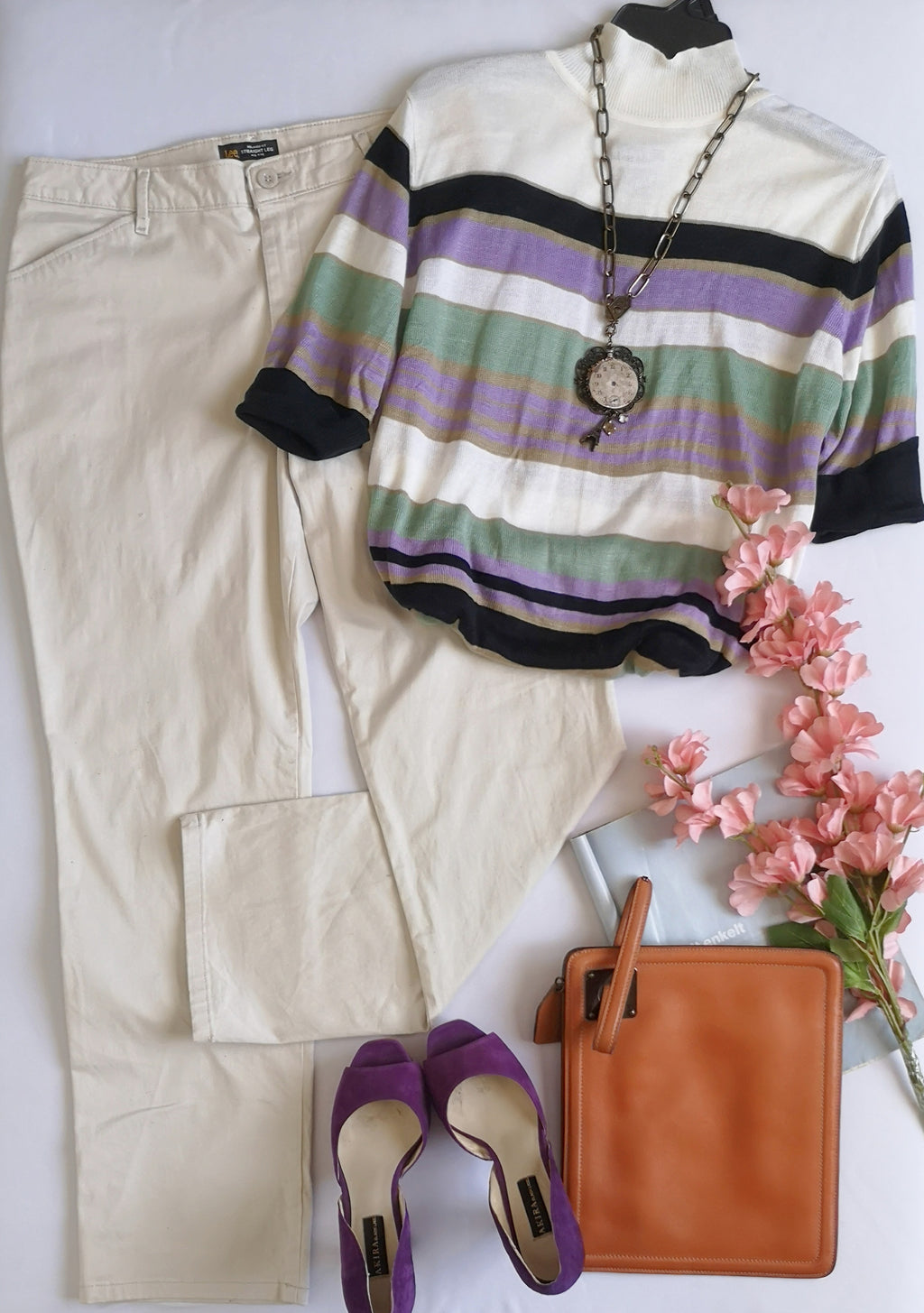 Pantalón de gabardina corte recto con blusa tela suave ❤️