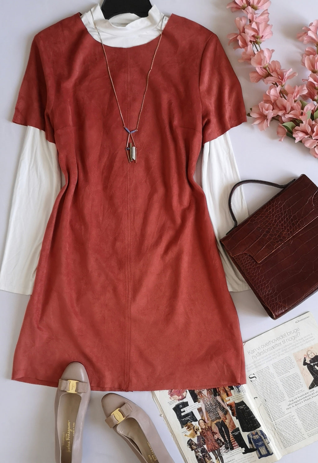 Vestido piel de durazno con zipper atrás