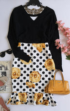Falda tipo sirena con blusa traslapada cerrada