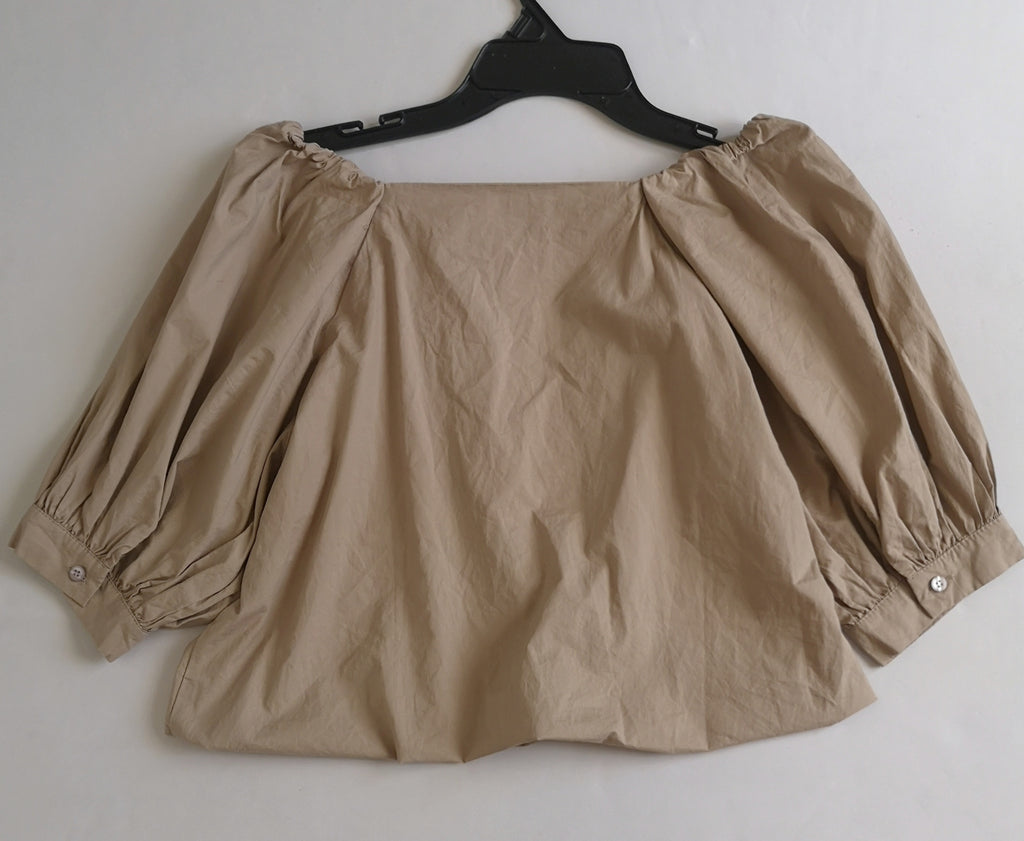 Blusa corta mangas bombachas con short de lino