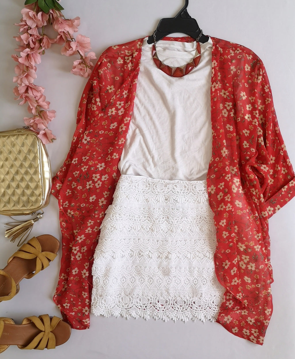 Kimono de chifon con falda de encaje ⚓