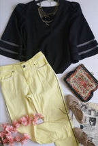 Jeans skinny con blusa mangas campana