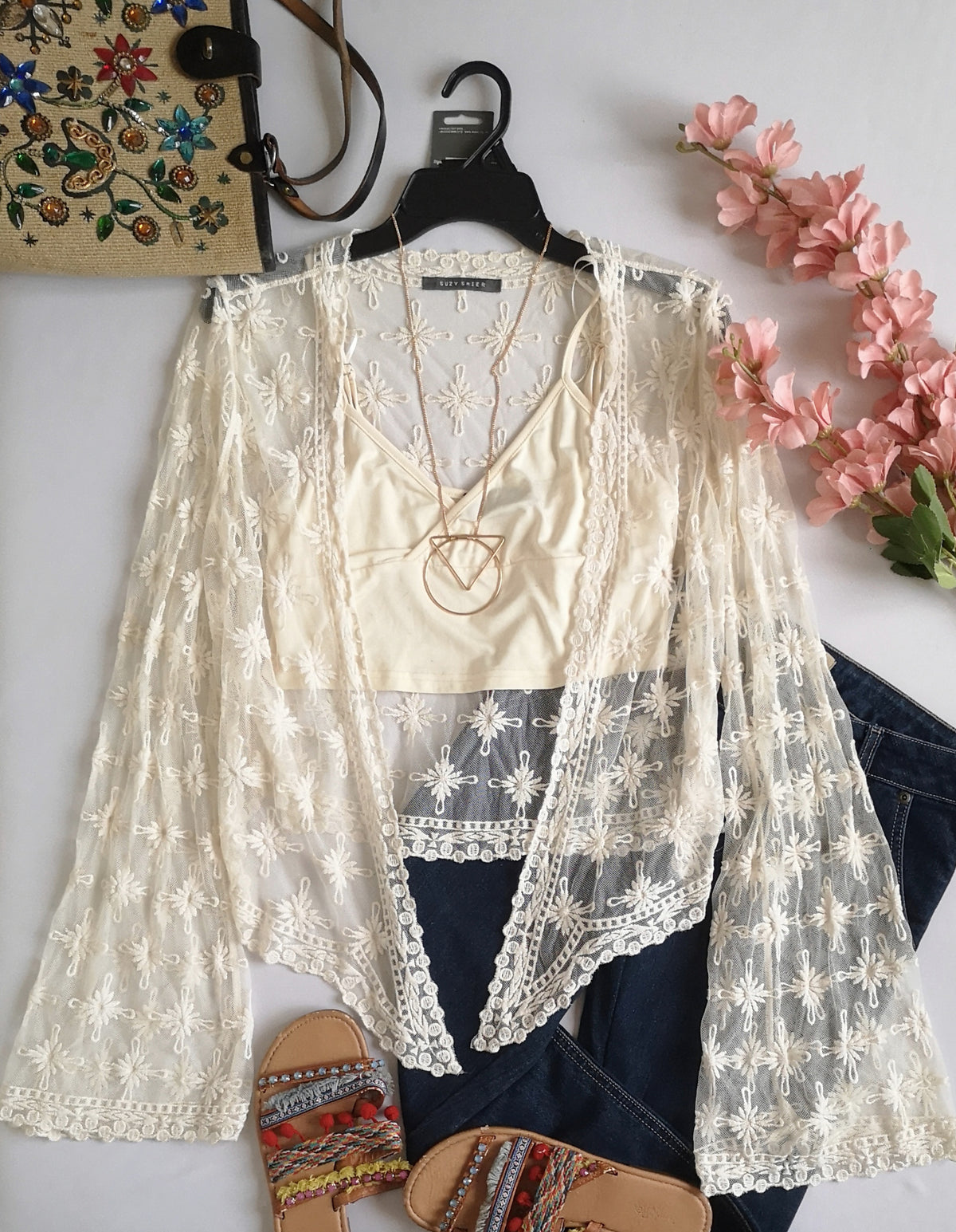 Kimono bordado mangas Campana con top ⚓