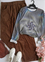 Blusa manga larga con palazzo de corduroy