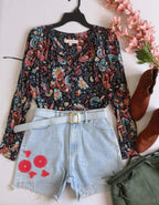 Short cintura alta con blusa manga larga ⚓