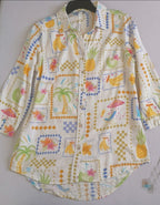 Falda de lona con blusa de lino