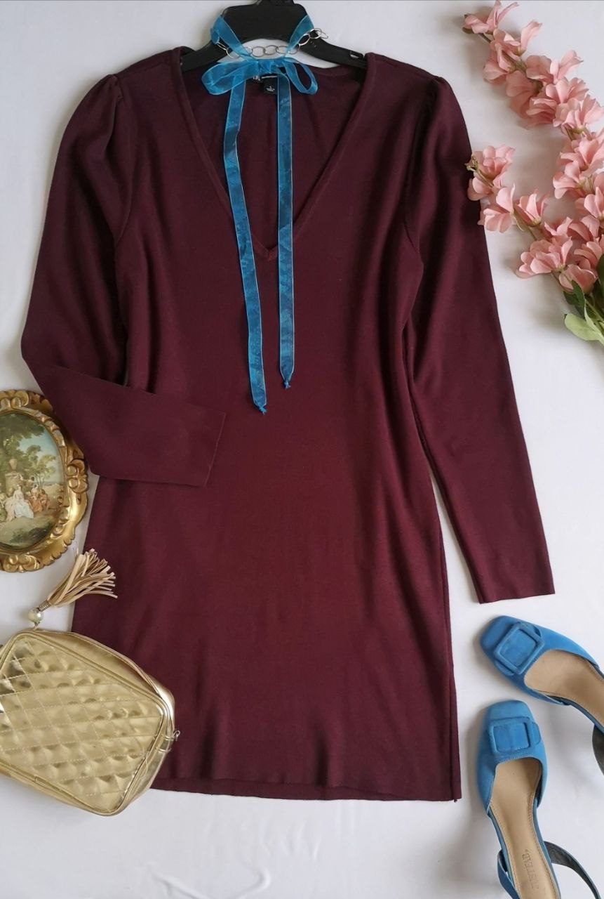 Vestido tejido mangas princesa incluye collar