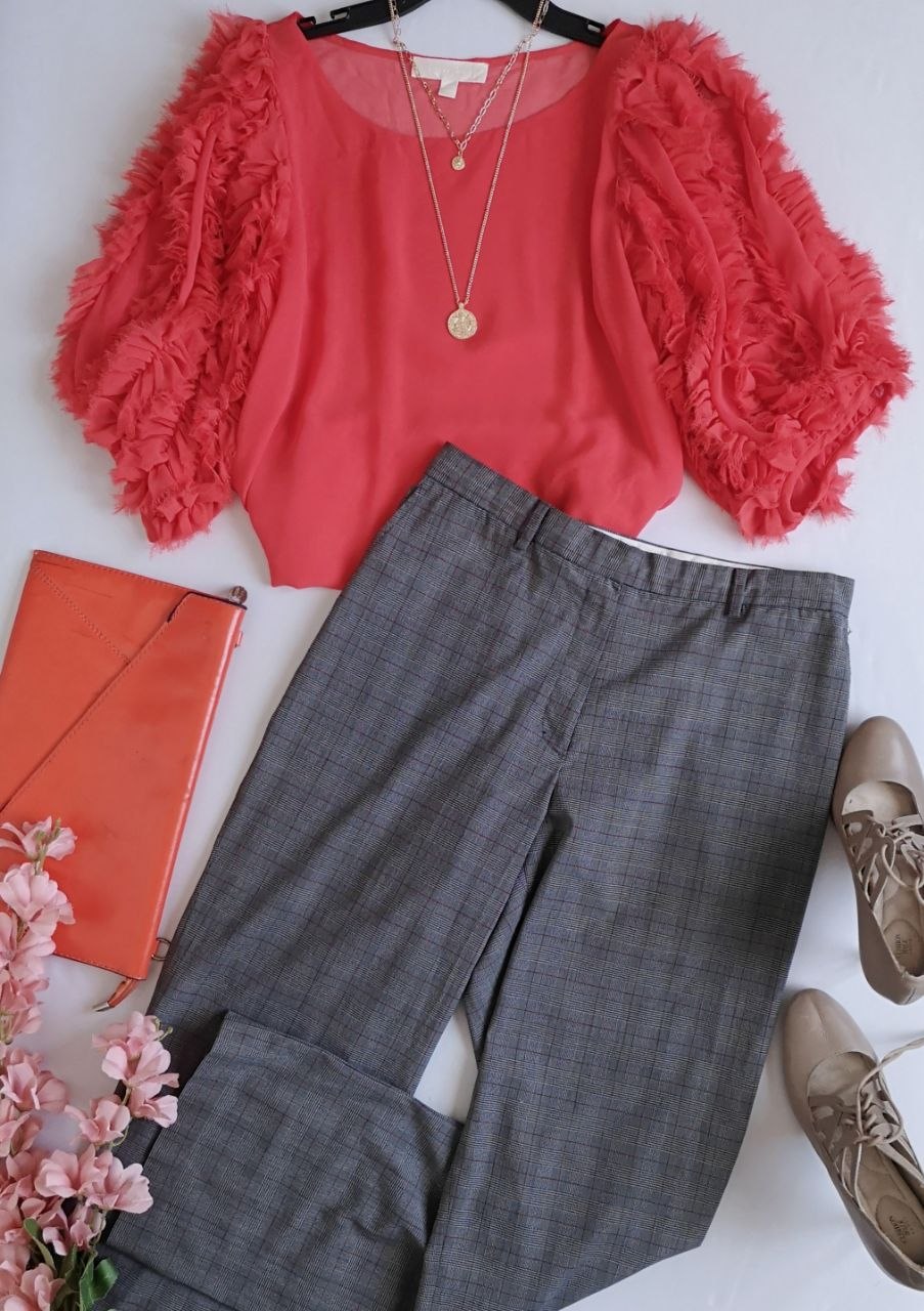 Blusa mangas bombachas con pantalón de vestir ⚓