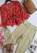 Pantalón cintura alta con kimono de chifon