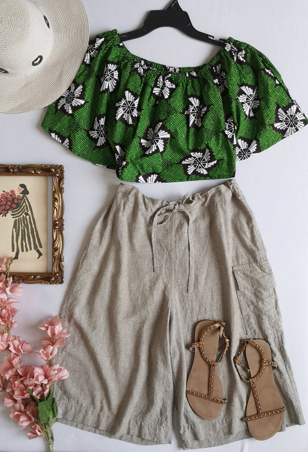 Pantalón tipo Culotte con blusa hombros descubiertos ❤️