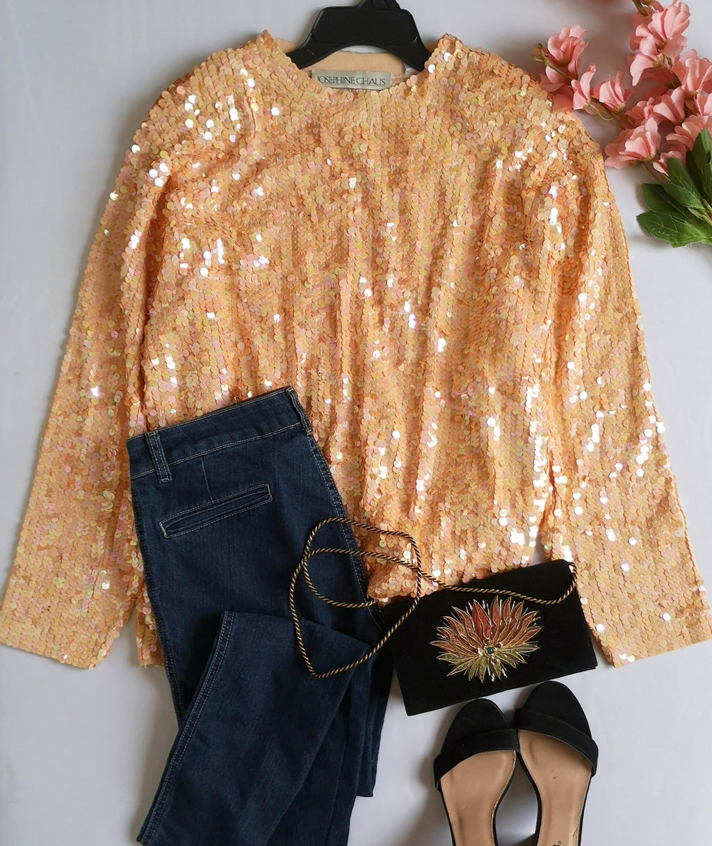 Blusa de lentejuelas incluye cartera