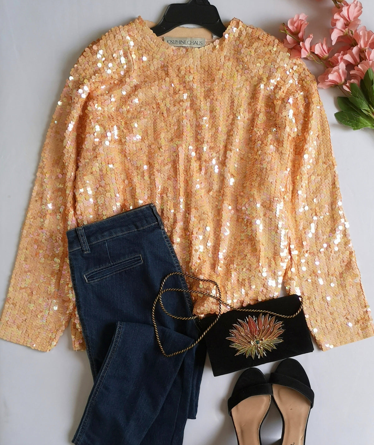 Blusa de lentejuelas incluye cartera