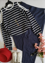 Blusa hombros descubiertos con pantalón tela de vestir ⚓