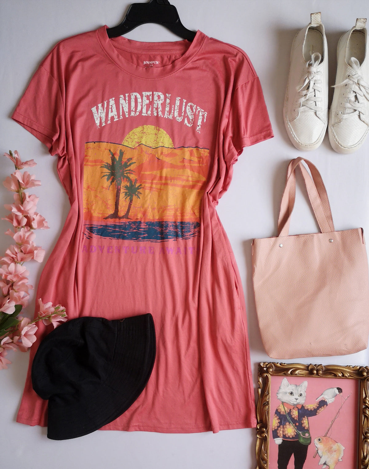 Vestido con bolsas a los lados alto incluye bucket hat