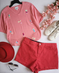 Short de lona con blusa bordada ❤️