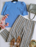 Blusa mangas princesa con pantalón con elástico en la cintura 💙