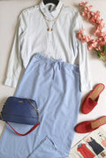 Falda midi con blusa manga larga