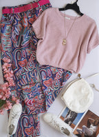 Blusa de algodón tejida con pantalón ancho de abajo ⚓