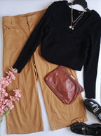 Pantalón wide leg corto con blusa acanalada