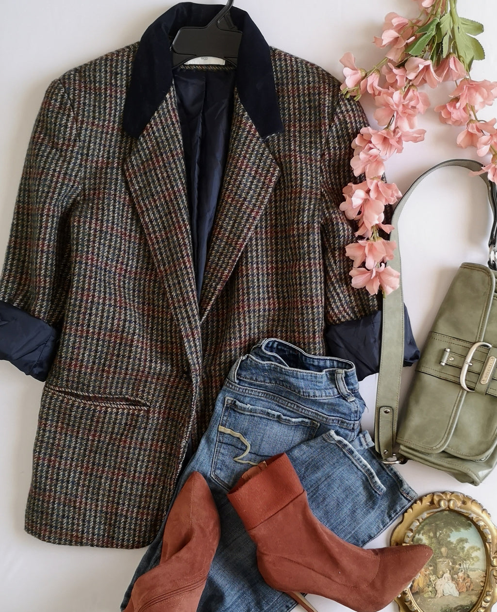 Blazer con cuello de cuero